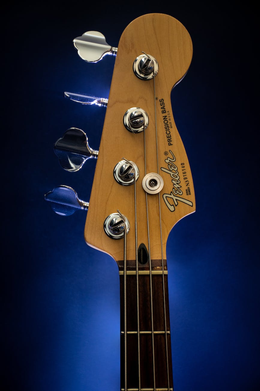 close up photography of brown fender guitar headstock